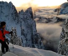 Sunset view of Yosemite valley after fresh snow